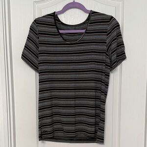 Kavu Women's Black & Grey Striped Scoop Neck Tee